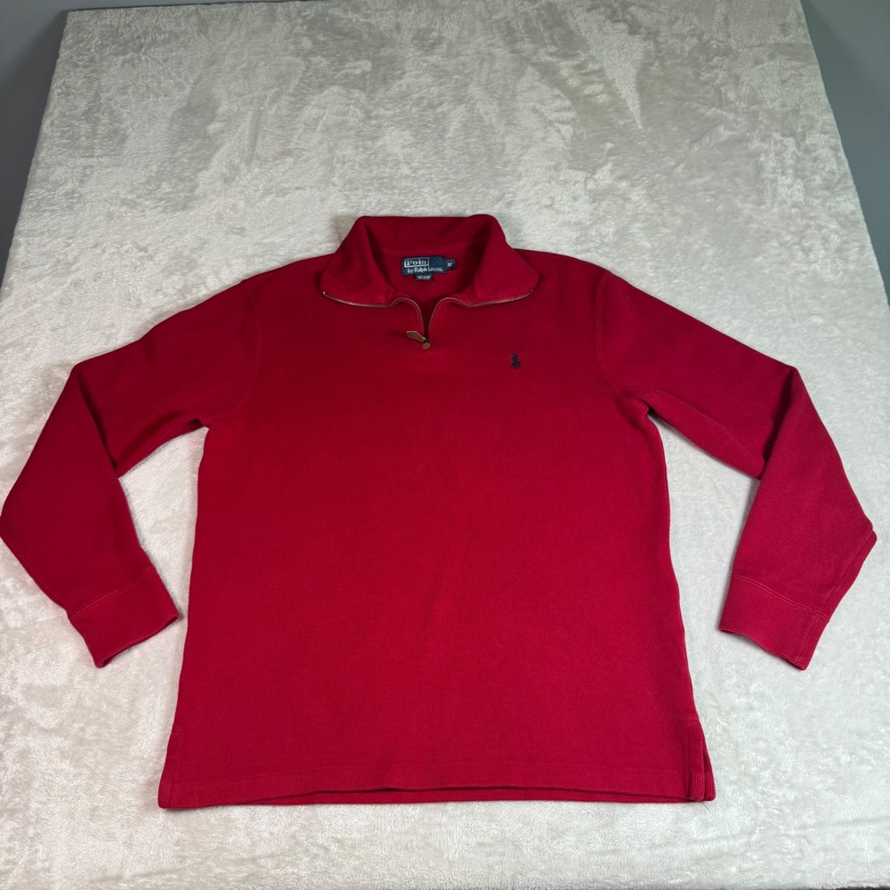 Polo Ralph Lauren Men Red Quarter Zip Pullover Sweatshirt Size Medium